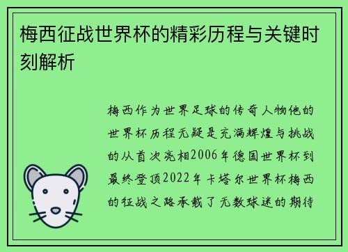 梅西征战世界杯的精彩历程与关键时刻解析